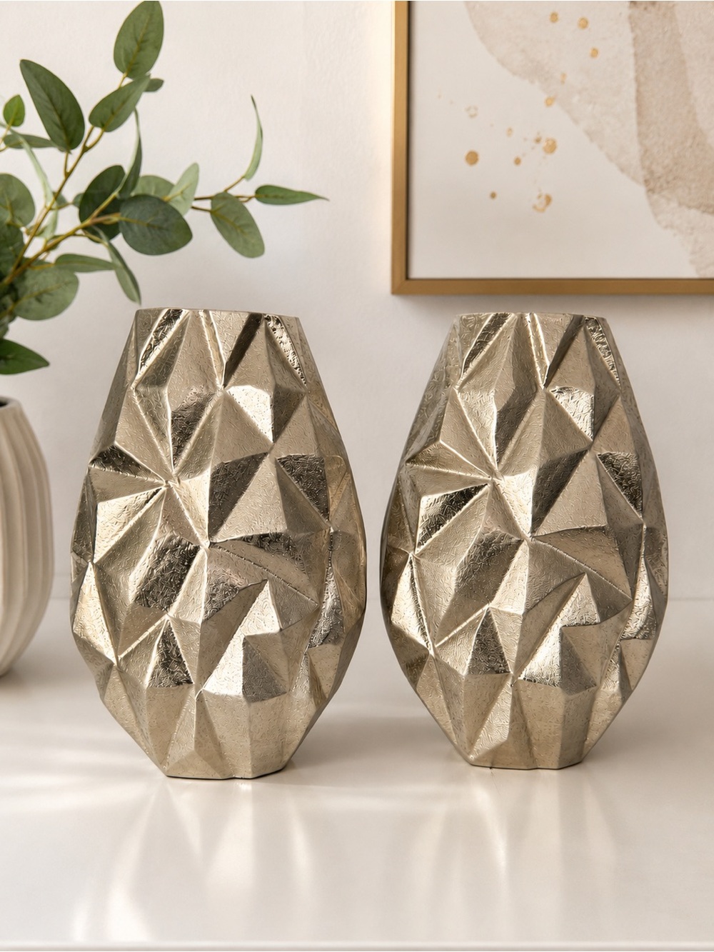 Metallic Gold Geometric Vase Set - Home Accents